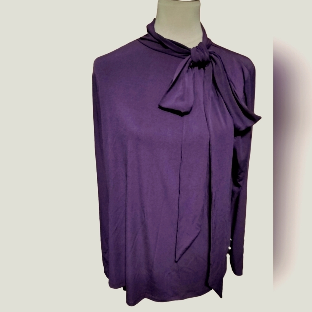 2119)Eloquii Purple Long Sleeve Pullover Tie neck Blouse Plus Size 18/20